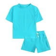 thumbnail image 1 of Lilgiuy Toddler Baby Boys Girls Summer Outfit Casual Solid Color Short Sleeve T-shirt Tops Elastic Waist Shorts Set Infant 2Pcs Clothes Home Wear (Sky Blue,6-7 Years), 1 of 4