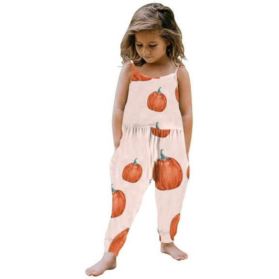 Lilgiuy Toddler Baby Girl Jumpsuits Cartoon Printing Strap Romper Pants With Pockets,Orange,1-2 Years 2022 Fall Winter