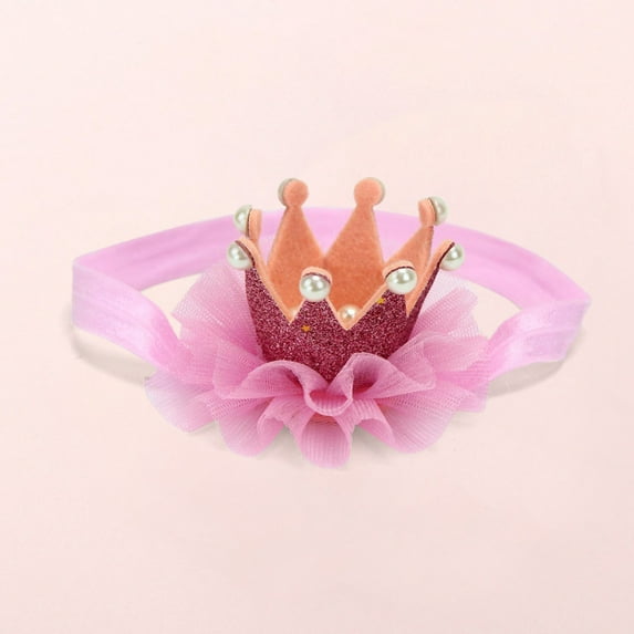 Lilgiuy Toddler Baby Girls Cute Solid Color Mesh Crown Pearl Headwear Headband Hair Accessories Winter Dresses for 2022