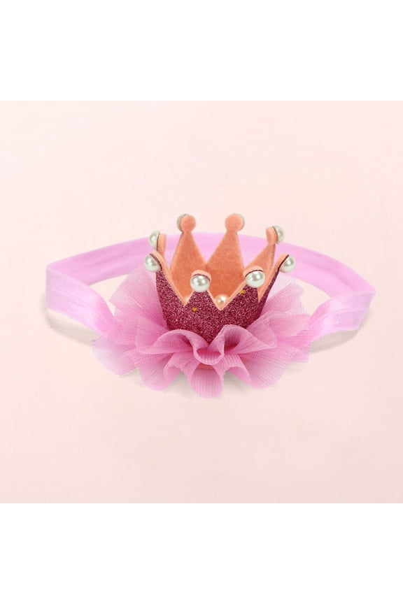 Toddler Baby Girls Cute Solid Color Mesh Crown Pearl Headwear Headband Hair Accessories Winter Dresses for 2022