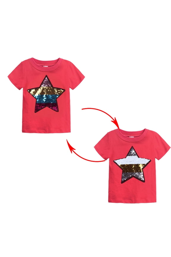 Toddler Baby Girls Fashion Cotton Funny Discoloration Flip Star Sequins Pattern Top T-shirt Winter Fashion 2022