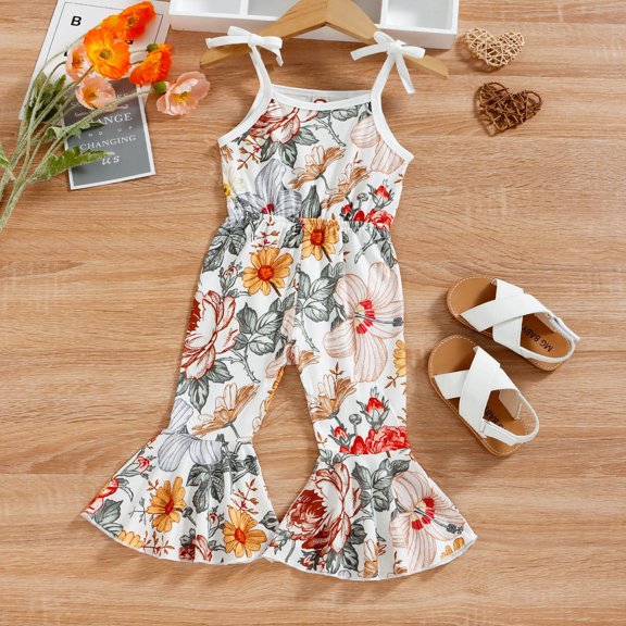 Lilgiuy Toddler Baby Girls Fashion Cute Flowers Print Ruffles Flared Pants Jumpsuit Romper Winter Fashion 2022