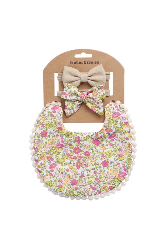 Toddler Baby Plaid Print Linen Cotton Double Sided Saliva Headband Set Fall Dresses for 2022 Spring Winter