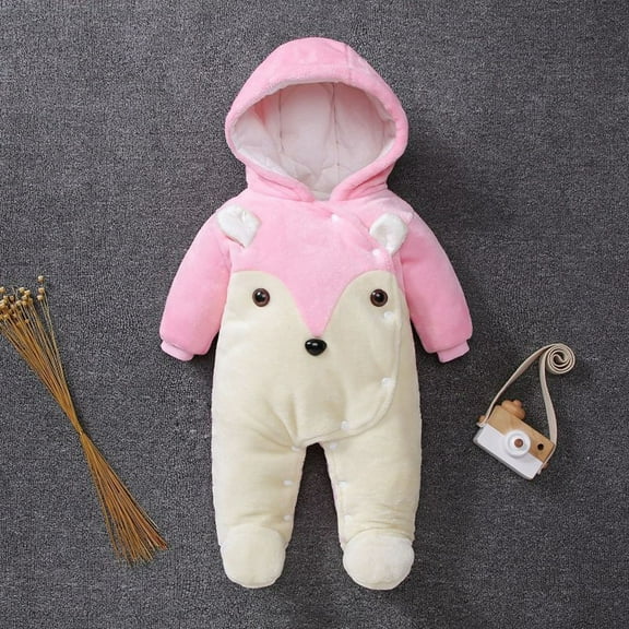 Lilgiuy Toddler Baby Snowsuit Winter Warm Plush Onesie Romper Cute Cartoon Pattern Long Sleeve Hoodied Jumpsuit for Girls Boys 0-3M