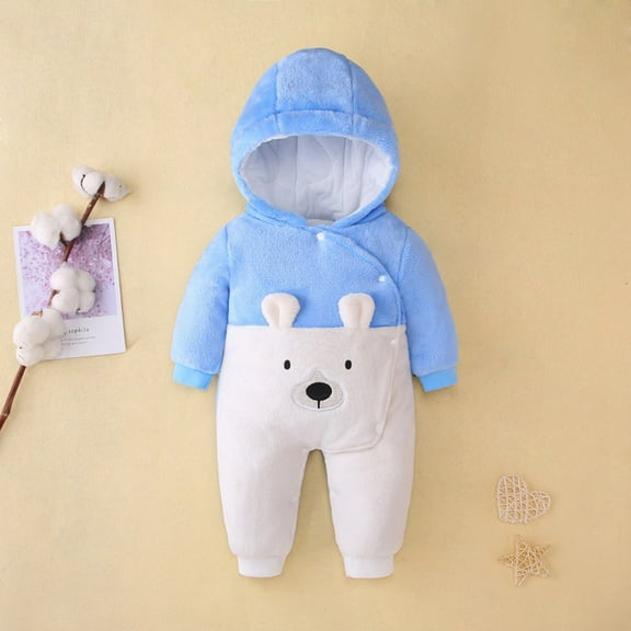Lilgiuy Toddler Baby Winter Hooded Jumpsuit Cute Plush Rompers Long Sleeve Thick Warm Onesie Outwear Outfits for Boys Girls 0-3M