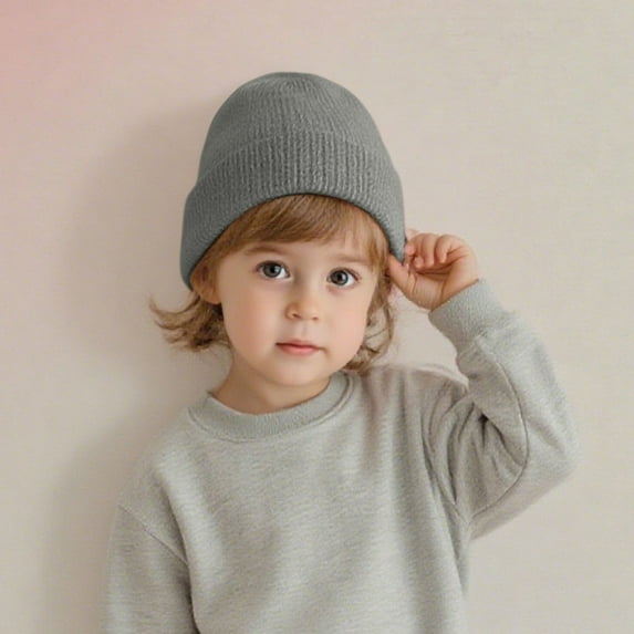 Lilgiuy Toddler Beanie for 1-4 Years, Baby Boys Girls Beanies Casual Solid Color Super Soft Comfort Woolen Hats Winter Warm Knit Pullover Caps Birthday Christmas New Year Gifts, Gray