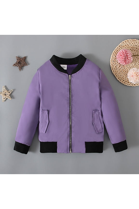 Toddler Boy Girl Bomber Jacket Varsity Bsaeball Jackets Coat Casual Solid Color Long Sleeve Zipper Hoodless Sports Outwear