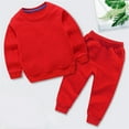 thumbnail image 1 of Lilgiuy Toddler Boy Girl Clothes Fall 12 Months-12T Casual Solid Color Round Neck Long Sleeve Pullover Tops & Pant Sets Kids Winter Outfits for Sports Red (8-9 Years), 1 of 5