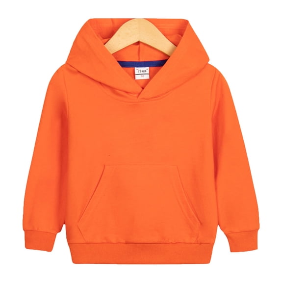 Lilgiuy Toddler Boy Girl Hoodies Casual Solid Color Long Sleeve Hooded Sweatshirt Top Fall Winter Thicken Warm Pullover Clothes with Pocket for Sport School Outdoor (Orange,2-3 Years)