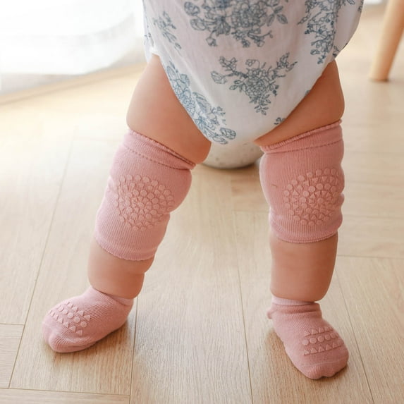 Lilgiuy Toddler Boys Girls Anti-Slip Knee Pads and Socks Set Solid Color Breathable Indoor Crawl Knee Protectors Non Slip Ankle Socks Pink(0-1 Years)