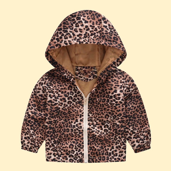 Lilgiuy Toddler Boys Girls Autumn Windbreaker Fashion Cute Cartoon Print Solid Long Sleeve Hooded Coat Jacket First Day of School Top Brown(2-7Years)