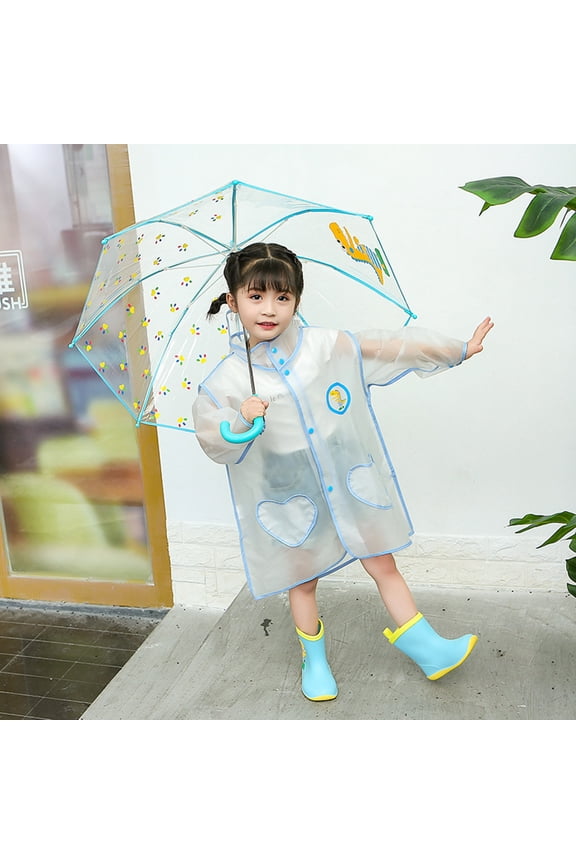 Toddler Boys Girls Clear Long Raincoat Cute 3D Cartoon Transparent Windproof Reusable Rain Coat with hood and Backpack Position for Outdoor Hiking Touring Blue(2-8Years)