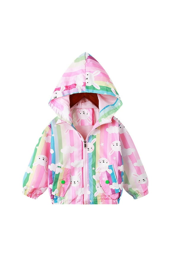 Toddler Boys Girls Cute Windbreaker Cartoon Print Casual Outerwear Lightweight Zip Jacket Hooded Dust Coat Gifts for Your Grandson Granddaughter(Pink-B,5-6 Years)