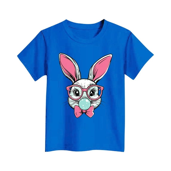 Lilgiuy Toddler Boys Girls Easter Shirts Baby Bunny Love Heart T-shirt Kids Short Sleeve Breathable Comfort Tees Happy Happy Easter Tops for Party Birthday Outdoor School (Blue,9-10Years)