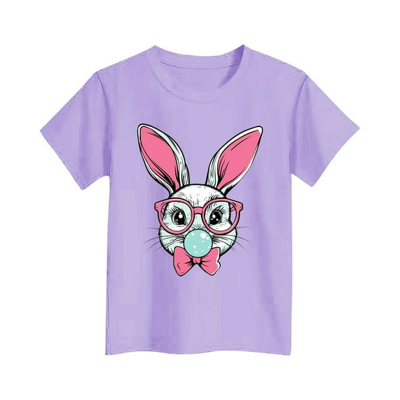 Lilgiuy Toddler Boys Girls Easter Shirts Baby Bunny Love Heart T-shirt Kids Short Sleeve Breathable Comfort Tees Happy Happy Easter Tops for Party Birthday Outdoor School (Purple,11-12Years)