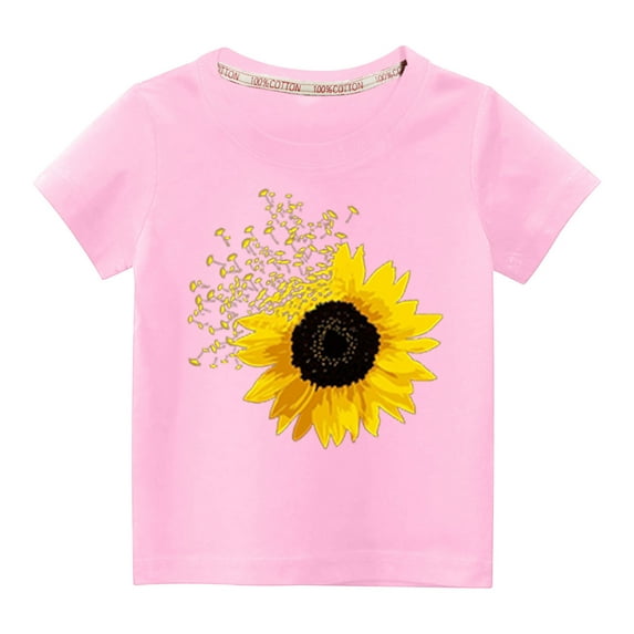 Lilgiuy Toddler Boys Girls Hawaiian Shirt Summer Cotton Solid Color Short Sleeve Yellow Sunflower Graphic Beach Casual Top for Matching Jeans Shorts (Pink)