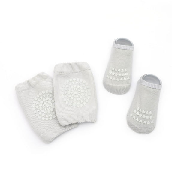 Lilgiuy Toddler Boys Girls Anti-Slip Knee Pads and Socks Set Solid Color Breathable Indoor Crawl Knee Protectors Non Slip Ankle Socks Gray（1-3 Years）
