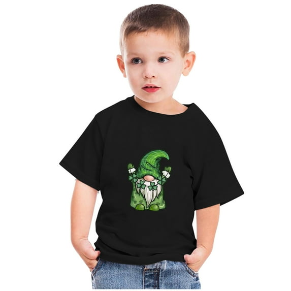 Lilgiuy Toddler Boys Girls St. Patrick's Day T-Shirts Gnome Clothes Tee Shirt for Kids Short Sleeve Crewneck Cotton Pullover Tops for Daily Wear (Black)