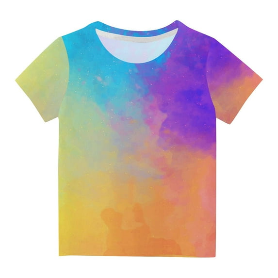 Lilgiuy Toddler Boys Girls T-Shirt Summer Rainbow Colors Tie Dye Tee Short Sleeve Crew Neck Top Kids Birthday Party Shirts(Multicolor,4-5 Years)
