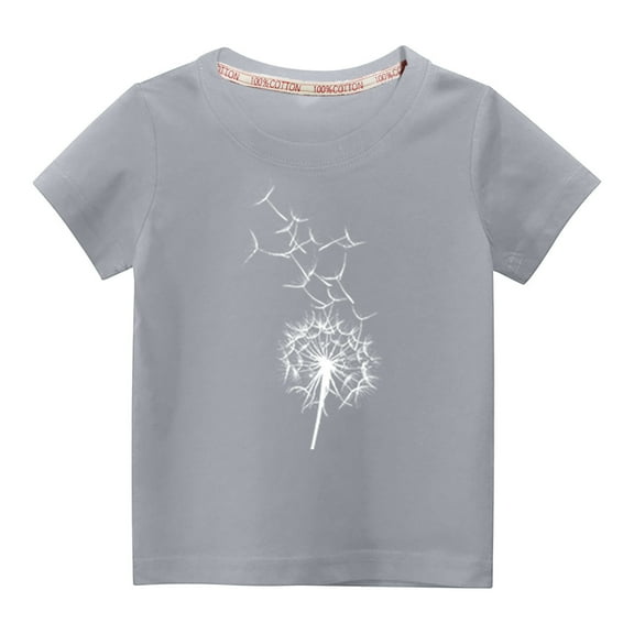 Lilgiuy Toddler Boys Girls Valentine's Day Shirt Cute Dandelion Print Summer Soft Short Sleeve Inspirational Graphic Loose Tees Tops Festival Gifts (Gray)