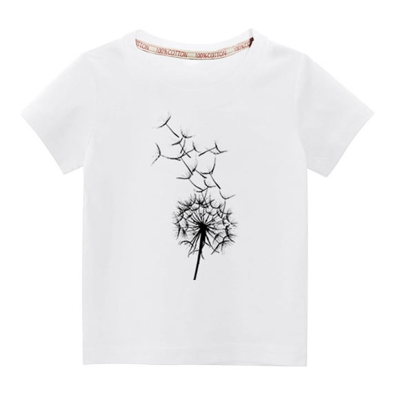 Lilgiuy Toddler Boys Girls Valentine's Day Shirt Cute Dandelion Print Summer Soft Short Sleeve Inspirational Graphic Loose Tees Tops Streetwear (White)