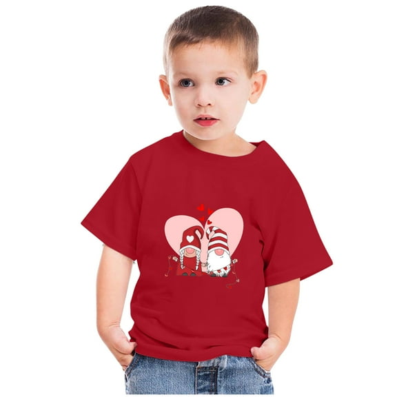 Lilgiuy Toddler Boys Girls Valentine's Day T-Shirt Unisex Solid Color Short Sleeve Lightweight Tees Love Heart Gnome Kids Tops for Pohoto Shoots (Red)
