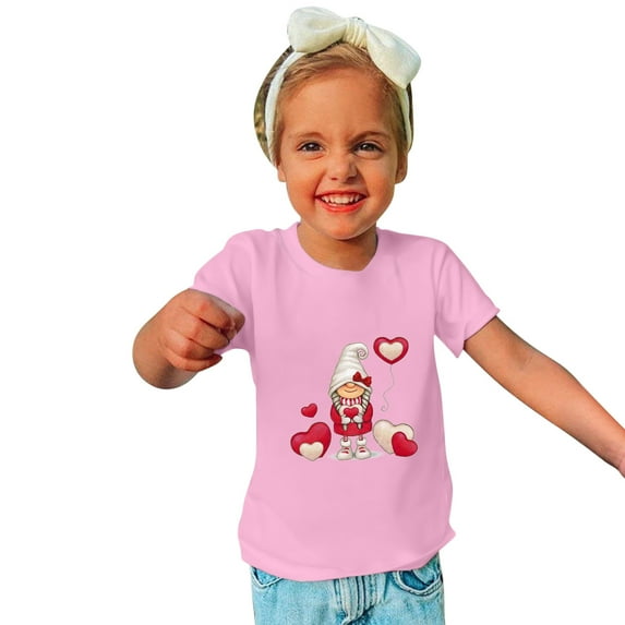 Lilgiuy Toddler Boys Girls Valentine's Day T-Shirt Unisex Solid Color Short Sleeve Lightweight Tees Love Heart Gnome Kids Tops for 3-10 Years (Pink)