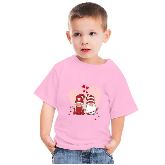 Lilgiuy Toddler Boys Girls Valentine's Day T-Shirt Unisex Solid Color Short Sleeve Lightweight Tees Love Heart Gnome Kids Tops for School (Pink)