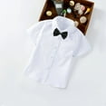 thumbnail image 1 of Lilgiuy Toddler Boys School Uniform Shirt Summer Fashion Short Sleeve Solid Lapel Collar Comfy Blouse with Bow Tie Set White（13-14Y), 1 of 5