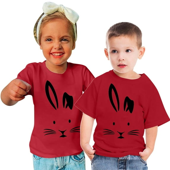 Lilgiuy Toddler Easter Bunny Shirts Summer Cute Rabbit Print Tshirt Happy Easter Short Sleeve Round Neck Lightweight Tee Tops Festival Gifts(Red,3-4 Years)