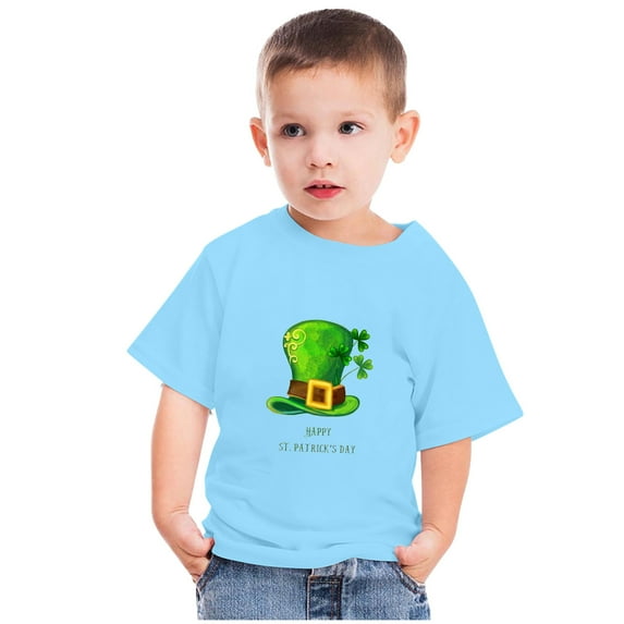 Lilgiuy Toddler Easter St Patrick Day T-Shirt Boys Girls Short Sleeve St Patrick Hat Print Pullover Tops Shirt Tees Summer Casual Clothes for Sport Fitness (Blue)