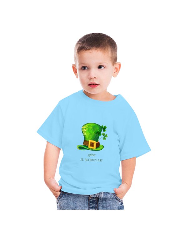 Toddler Easter St Patrick Day T-Shirt Boys Girls Short Sleeve St Patrick Hat Print Pullover Tops Shirt Tees Summer Casual Clothes for Travel Vacation (Blue)