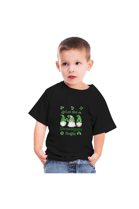 Toddler Easter St Patrick Day T-Shirt Boys Girls Short Sleeve St Patrick Gnome Print Pullover Tops Shirt Tees Summer Casual Clothes Streetwear (Black)