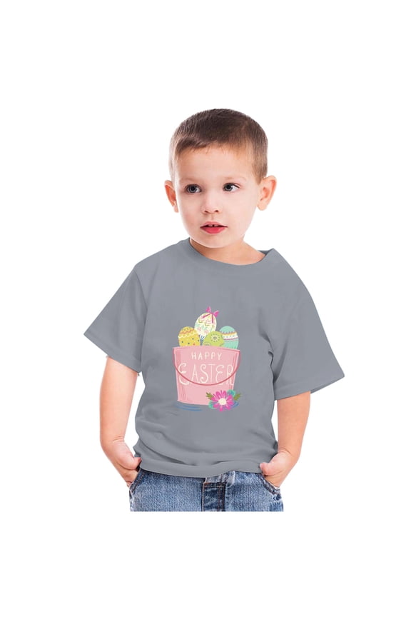 Toddler Girl Boy Easter Shirts Happy Easter Letter Print Casual Solid Color Short Sleeve Crewneck T-shirt Top Summer Vacation Beach Tees