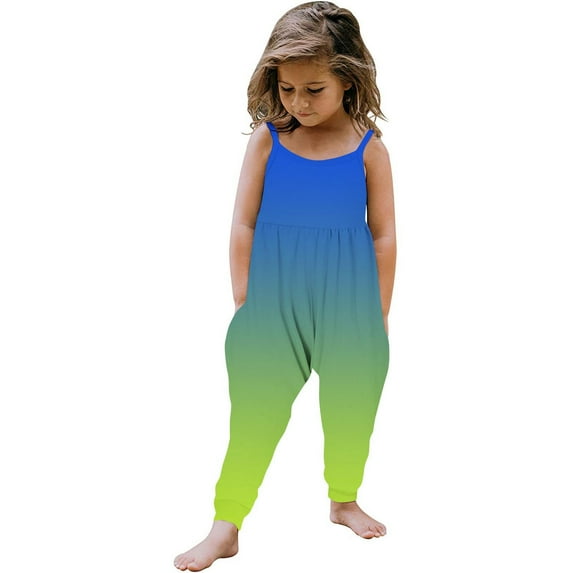 Lilgiuy Toddler Girl Summer Jumpsuit Casual Gradient Sleeveless Halter Romper Harem Pant Kids Cute Strap Playsuit Outfit Clothes Outwear(Blue,4-5 Years)