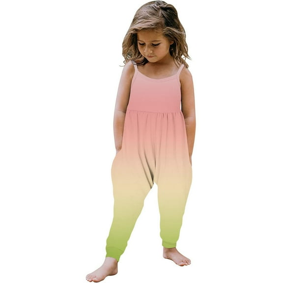 Lilgiuy Toddler Girl Summer Jumpsuit Casual Gradient Sleeveless Halter Romper Harem Pant Kids Cute Strap Playsuit Outfit Clothes Outwear(Pink,5-6 Years)