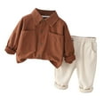 thumbnail image 1 of Lilgiuy Toddler Girls Boys 2Pcs Outfits Brown Lapel Collar Long Sleeve Button Shirt Top Loose Fit Pants with Pocket Fall Winter Set, 1 of 5