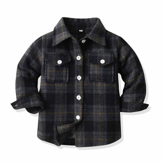 Lilgiuy Toddler Girls Boys Plaid Shirt Cute Button Down Flannel Jacket Shacket Long Sleeve Autumn Winter Coat with Pockets for Vacation Holiday Travel