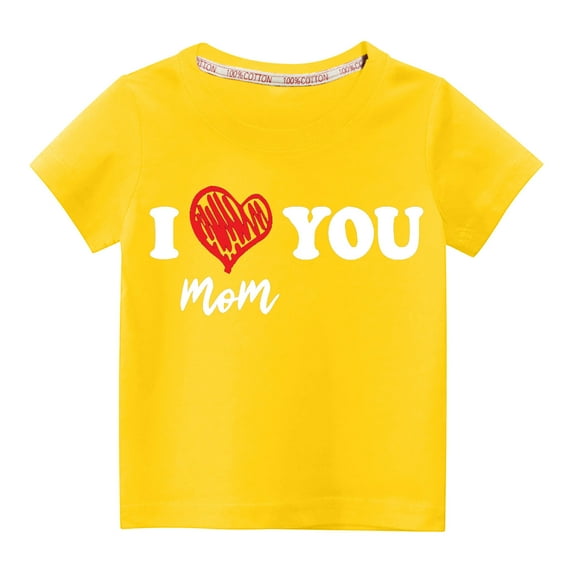 Lilgiuy Toddler Girls Boys Valentine's Day T-Shirt Casual Solid Color Letter Print Heart Graphic Short Sleeve Round Neck Soft Top for Party Birthday (Yellow)