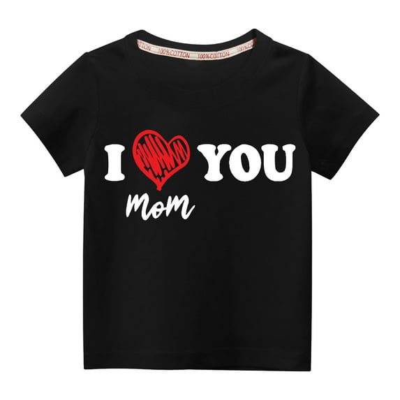 Lilgiuy Toddler Girls Boys Valentine's Day T-Shirt Casual Solid Color Letter Print Heart Graphic Short Sleeve Round Neck Soft Top for Pohoto Shoots (Black)