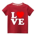 thumbnail image 1 of Lilgiuy Toddler Girls Boys Valentine's Day T-Shirt Casual Solid Color Letter Print Heart Graphic Short Sleeve Round Neck Soft Top for Sport Fitness (Red), 1 of 3