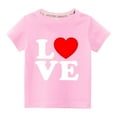 thumbnail image 1 of Lilgiuy Toddler Girls Boys Valentine's Day T-Shirt Casual Solid Color Letter Print Heart Graphic Short Sleeve Round Neck Soft Top Streetwear (Pink), 1 of 3