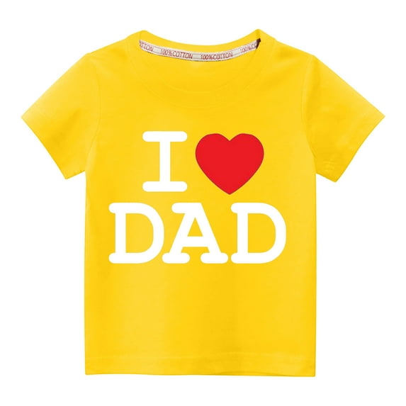 Lilgiuy Toddler Girls Boys Valentine's Day T-Shirt Casual Solid Color Letter Print Heart Graphic Short Sleeve Round Neck Soft Top Streetwear (Yellow)