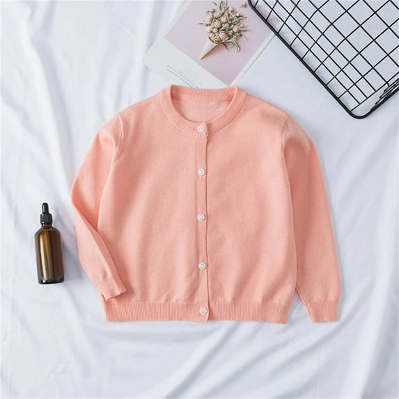 Lilgiuy Toddler Girls Cardigans Sweater School Uniforms Round Neck Long Sleeve Button Soild Color Knit Tops for 12M-7Y