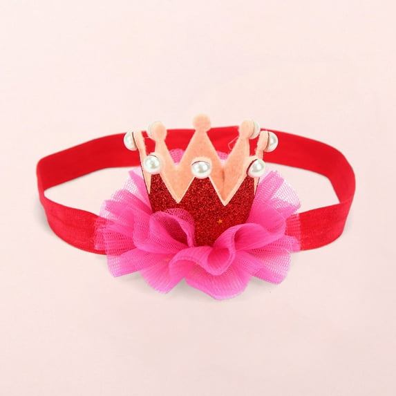 Lilgiuy Toddler Girls Crown Headband Newborn Princess Hair Band Cute Solid Color Mesh Crown Pearl Wedding Photoshoot Party Headband for 0-3Years