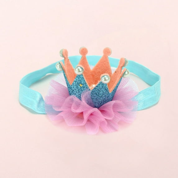 Lilgiuy Toddler Girls Crown Headband Newborn Princess Hair Band Cute Solid Color Mesh Crown Pearl Wedding Photoshoot Party Headband for 0-3Years