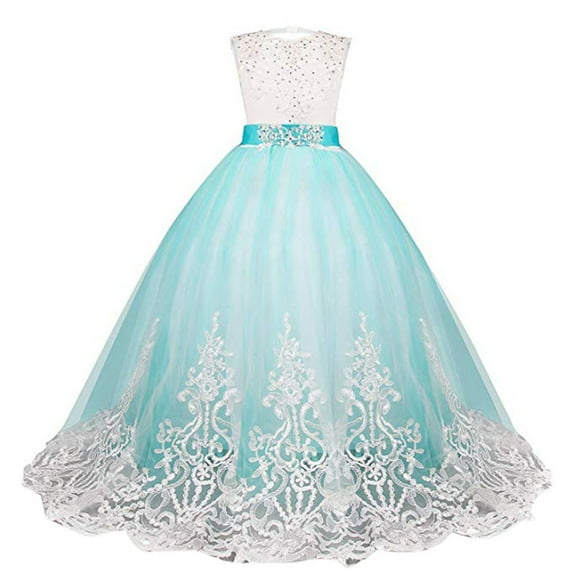 Lilgiuy Toddler Girls Net Yarn Embroidery Rhinestone Bowknot Birthday Party Gown Long Dresses