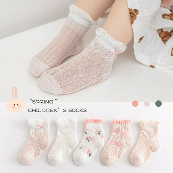 Lilgiuy Toddler Girls Socks Cute Cartoon Flower Pattern Breathable Mesh Kids Non-slip Cotton Socks 2022 Fall Winter