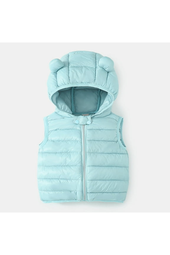 Toddler Kids Baby Boys Girls Fashion Cute Solid Color Windproof Padded Clothes Jacket Hooded Coat for Sweater Jean or Pants