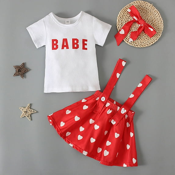 Lilgiuy Toddler Kids Baby Girls Fashion Cute Long Sleeve Sweet Heart Letter Print Ruffles Strap Skirt Headband Suit